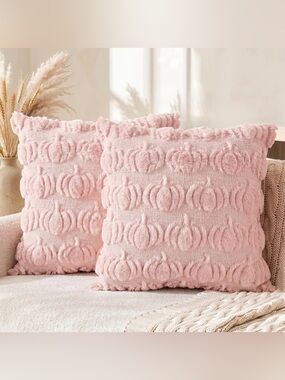 🎃 2- 18” Pink Halloween Pumpkin Plush Decorative Throw Pillow Covers Decoration